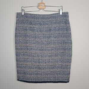 NWT J. Crew Women’s 16 Tweed Pencil Skirt Navy White Fringe Hem